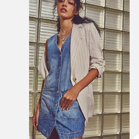 FREE PEOPLE CROSBY LINEN BLAZER STRIPED JACKET Size M - Picture 5 of 8